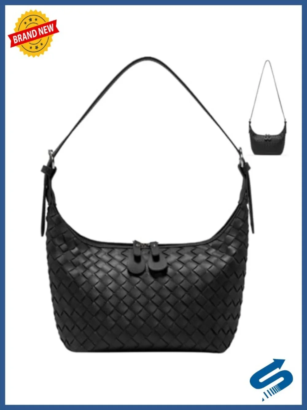 Women's Woven Hobo Shoulder Bag Crossbody Tote with Top Zipper